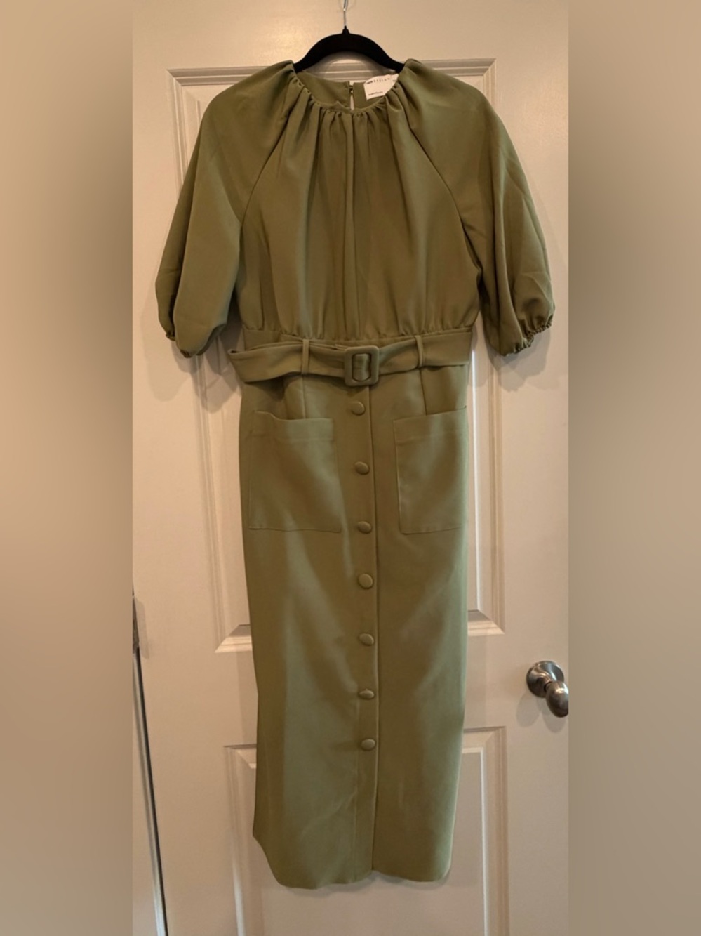 ASOS Olive Green Button-Front Belted Midi Dress